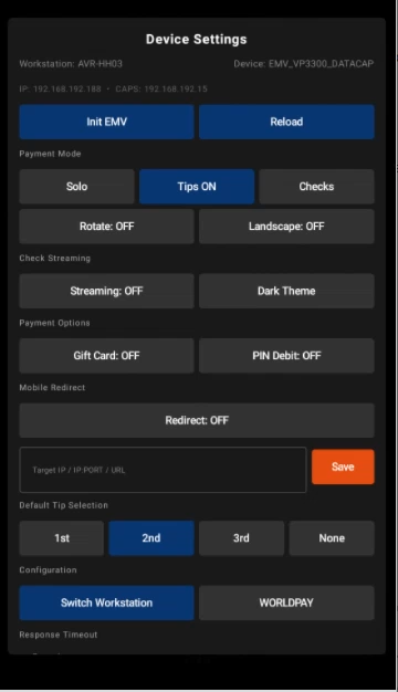 The Device Settings panel with the SAF Stats button